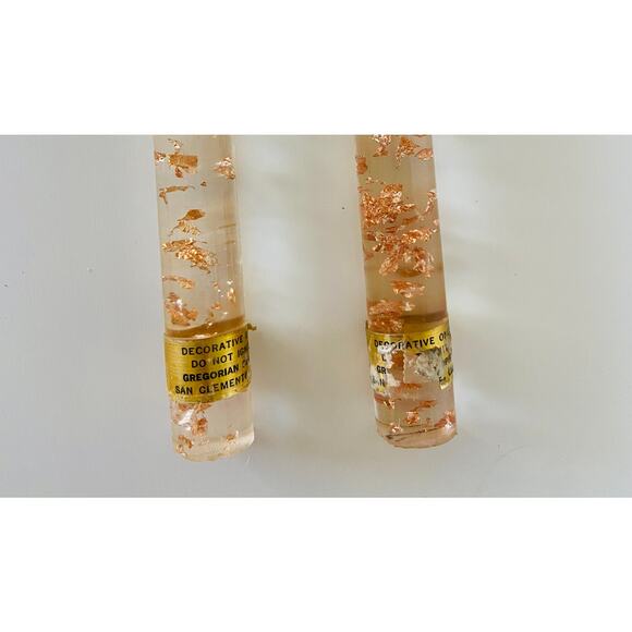 VINTAGE Gregorian Clear & Copper Flecks Lucite Taper Candles MCM Home Decor - Picture 3 of 5